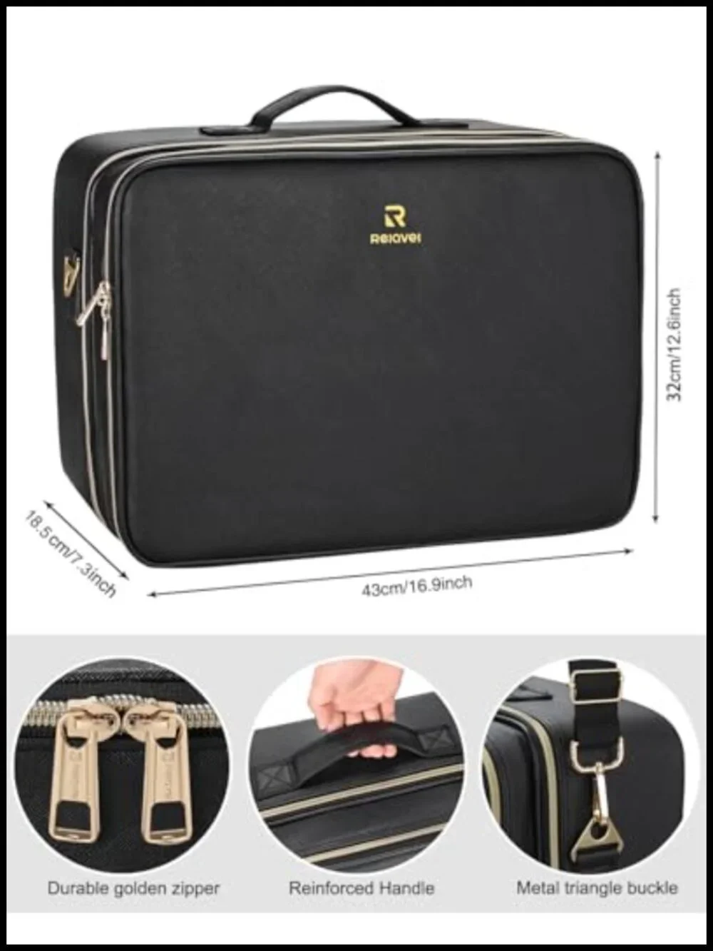 Extra Large Makeup Train Case with Adjustable Shoulder Straps, PU Leather,